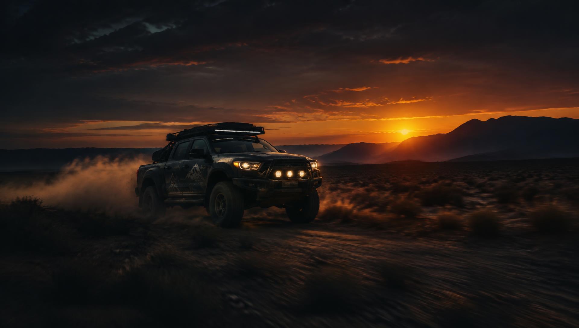 Off-road truck at sunset